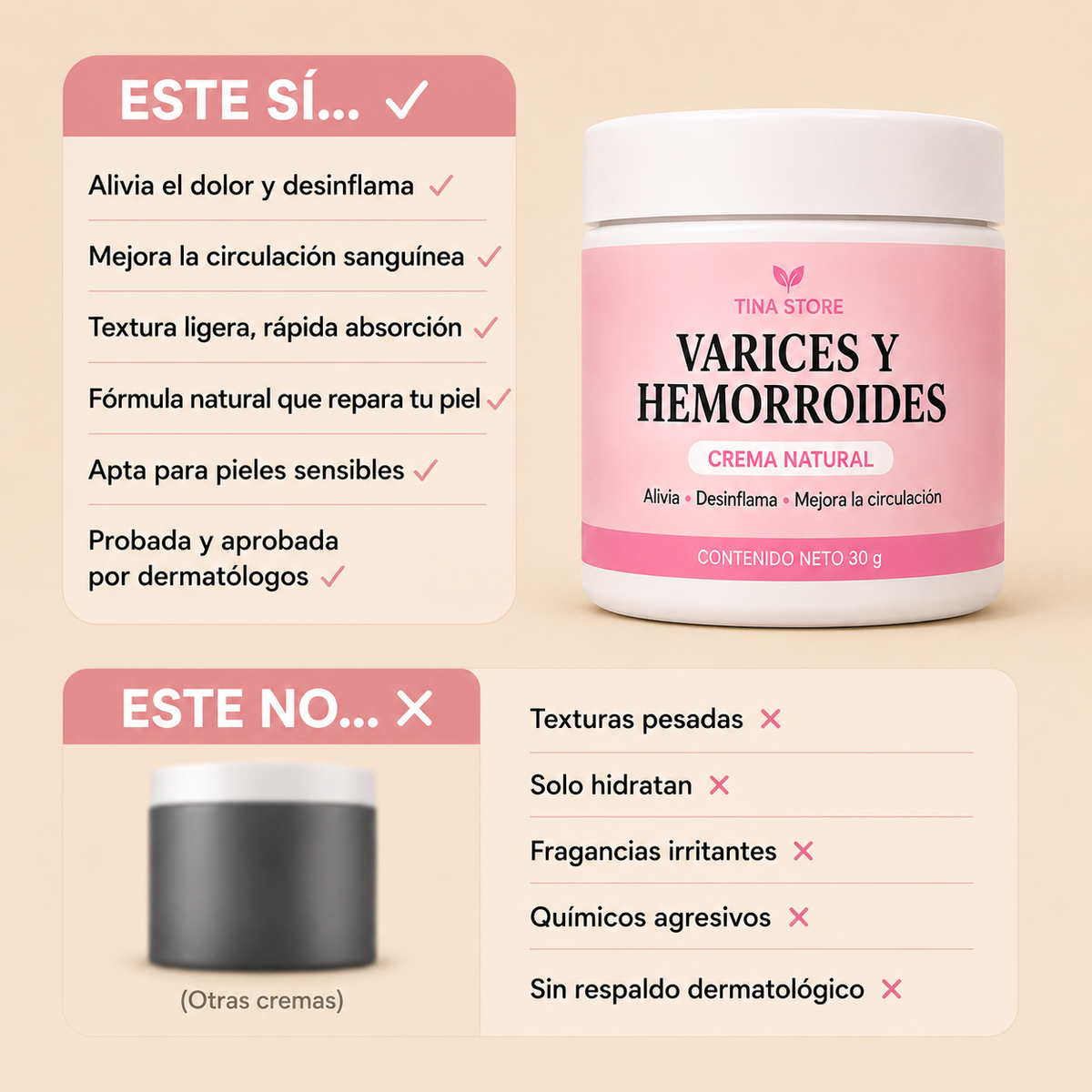 Crema Natural para Varices y Hemorroides | Alivio real, Piernas Livianas